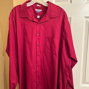 Van Heusen Lux Sateen Tall Long Sleeve Shirt - Dark Red - 18 1/2 - 37/38